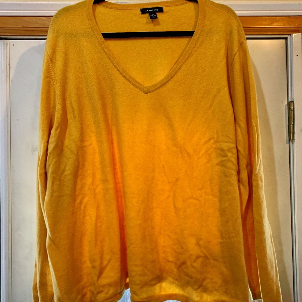 Lands End yellow 3X (24W-26W) cashmere sweater